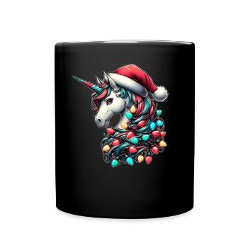 Einhorn Tier Weihnachtsmütze Xmas - Tasse einfarbig - Schwarz - Vorne