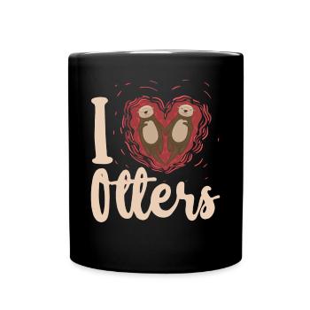 Otter Heart I Love Otters - Tasse einfarbig - Schwarz - Vorne