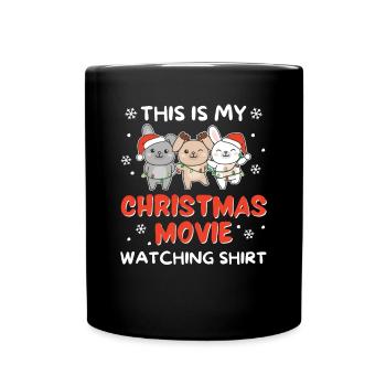 Hase Christmas Movie Watching - Tasse einfarbig - Schwarz - Vorne