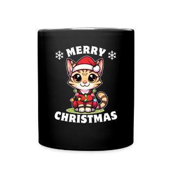 Christmas Fairy Lights Savannah Cat - Full Colour Mug - black - Front