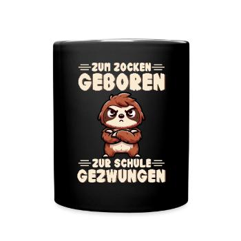 Zum Zocken geboren zur Schule gezwungen Faultier - Tasse einfarbig - Schwarz - Vorne