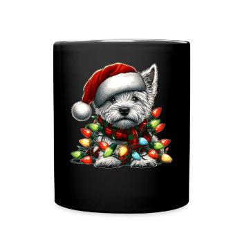 West Highland Terrier Hund Weihnachten Hut Schal X - Tasse einfarbig - Schwarz - Vorne