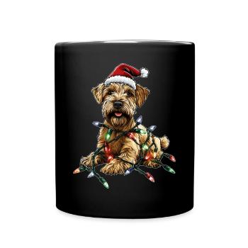 Wheaten Terrier Hund Weihnachtsmütze Xmas - Tasse einfarbig - Schwarz - Vorne
