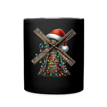 Windmühle Windkraft Weihnachtsmütze Xmas - Tasse einfarbig - Schwarz - Vorne