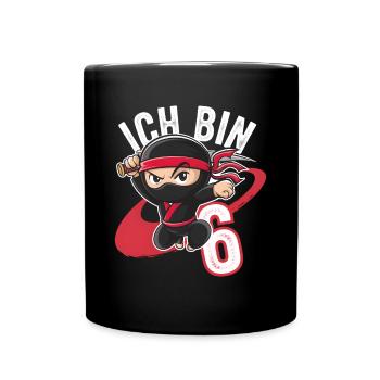 This Little Ninja Is 6 Birthday Shirt - Full Colour Mug - black - Front