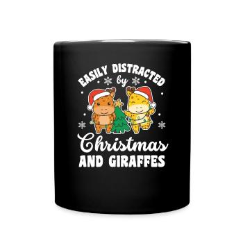 Facilement distrait par Noël et les girafes - Mug uni - noir - Devant