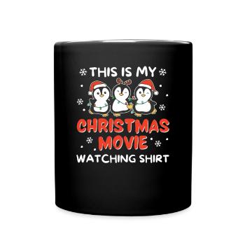 Pinguin Christmas Movie Watching - Tasse einfarbig - Schwarz - Vorne