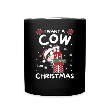 Ich will ein Kuh zu Weihnachten süße Kühe - Tasse einfarbig - Schwarz - Vorne