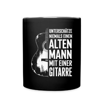 Alter Mann und Gitarre, Gitarren Spieler Gitarrist - Tasse einfarbig - Schwarz - Vorne