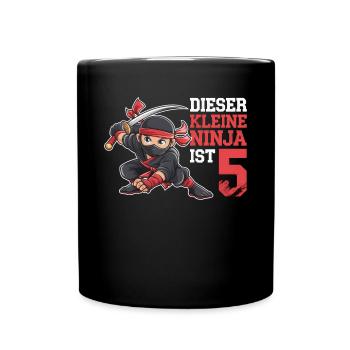 This Little Ninja Is 5 Birthday Shirt - Full Colour Mug - black - Front