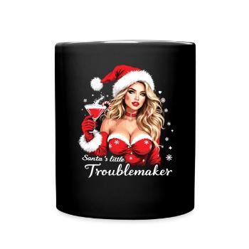 Santa's Little Troublemaker Weihnachts Mütze - Tasse einfarbig - Schwarz - Vorne