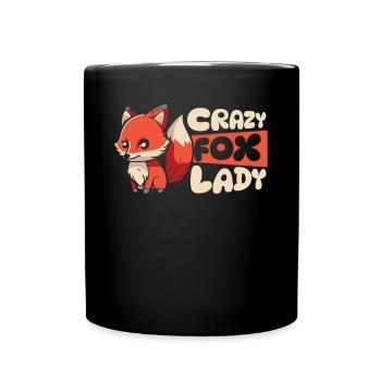 Crazy Fox Lady Canidae Caninae Rotfuchs Fuchs Liebhaber - Tasse einfarbig - Schwarz - Vorne