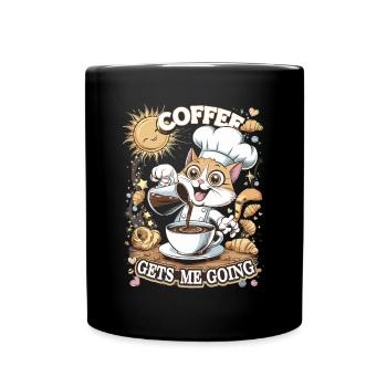 Niedliche Katze genießt den Morgenkaffee - Tasse einfarbig - Schwarz - Vorne