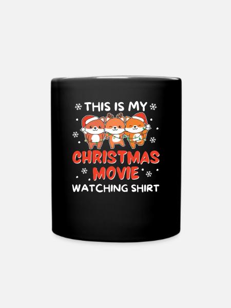 Fox Christmas Movie Watching - Full Colour Mug - black