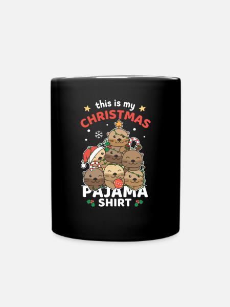 Christmas Otter Christmas Pajamas - Full Colour Mug - black