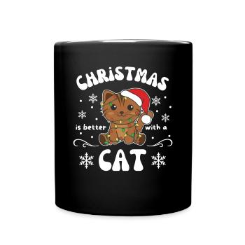 Christmas is better with a cat - Full Colour Mug - black - Front