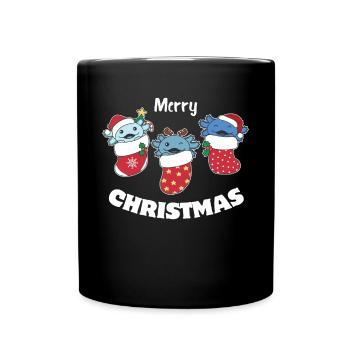 Cute Axolotls in Christmas Socks for Christmas - Full Colour Mug - black - Front