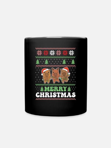 Merry Christmas retro ugly christmas Capybara - Tasse einfarbig - Schwarz