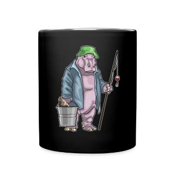 Pêche à la canne à pêche hippopotame Angler - Mug uni - noir - Devant