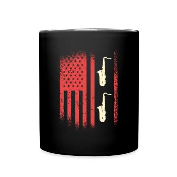 Saxophone Vintage USA Flag Music - Mug uni - noir - Devant