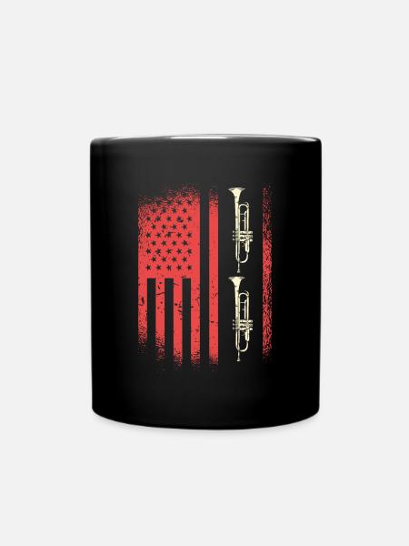 Amerikanische Flagge Mit Trompeten Motiv - Tasse einfarbig - Schwarz