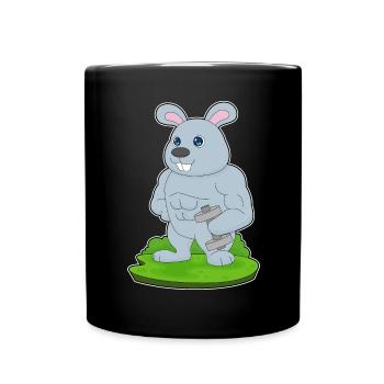 Hase Bodybuilder Hantel Bodybuilding - Tasse einfarbig - Schwarz - Vorne