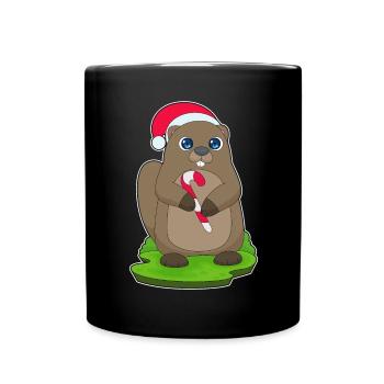 Canne de Noël Castor - Mug uni - noir - Devant