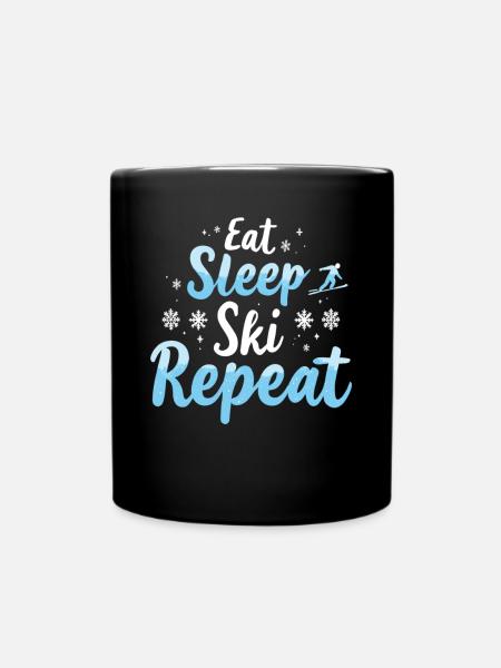 Eat Sleep Ski Repeat Ski Winter Sports Skiers - Full Colour Mug - black