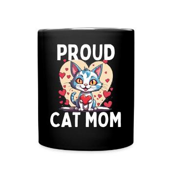 Proud Cat Mom - Funny Cat With Heart And - Full Colour Mug - black - Front
