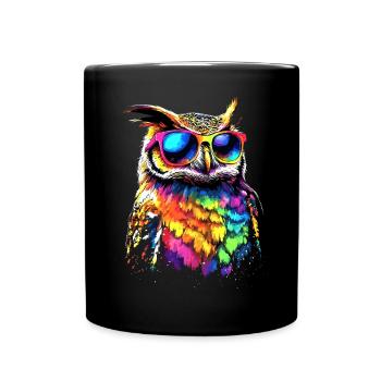 Owl Colorful Rainbow Colors Owl Owl Owl Owl Owl - Full Colour Mug - black - Front