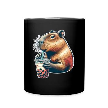Capybara Bubble Tea - Tasse einfarbig - Schwarz - Vorne