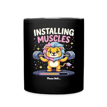 Installing Muscles Löwe Löwen Kraftsport Workout - Tasse einfarbig - Schwarz - Vorne