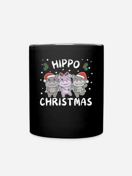 Joyeux Noël Hippopotame doux Hippopotames de Noël - Mug uni - noir