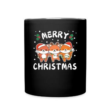 Merry Christmas süßer Fuchs Weihnachtliches Füchse - Tasse einfarbig - Schwarz - Vorne