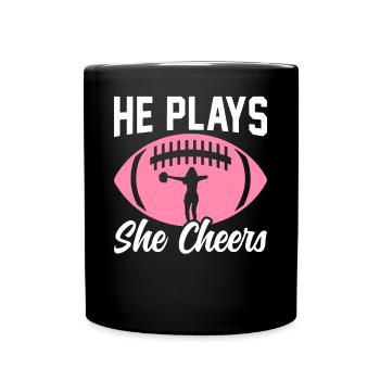 Soccer Player He Plays She Cheers - Full Colour Mug - black - Front