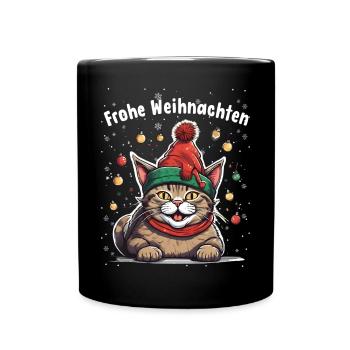 Chat de Noël joyeux avec chapeau et boules de Noël - Mug uni - noir - Devant