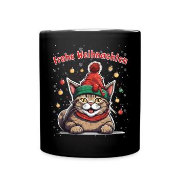 Chat de Noël avec chapeau de Père Noël et - Mug uni - noir - Devant