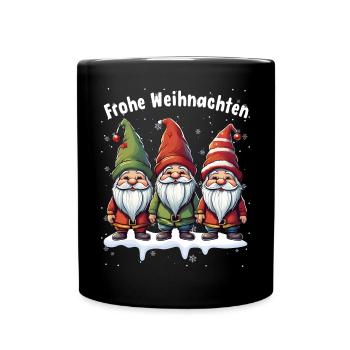 Frohe Weihnachten Mit Lustigen Wichteln Und - Tasse einfarbig - Schwarz - Vorne