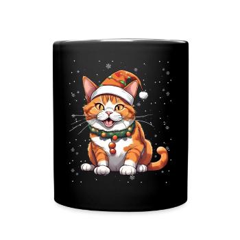 Funny Christmas cat with hat and - Full Colour Mug - black - Front