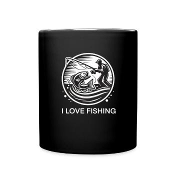 Ich liebe Angeln - Tasse einfarbig - Schwarz - Vorne