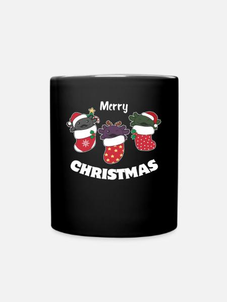 Süße Axolotls in Weihnachtssocke zu Weihnachten - Tasse einfarbig - Schwarz