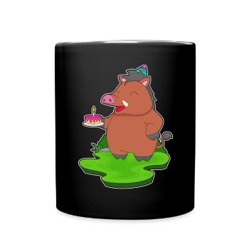Wildschwein Geburtstag Kuchen - Tasse einfarbig - Schwarz - Vorne