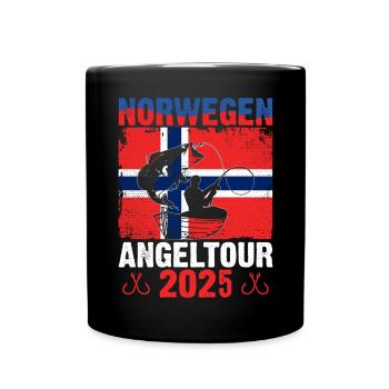 Angeltrip Norwegen 2025 Angler Geschenkidee - Tasse einfarbig - Schwarz - Vorne