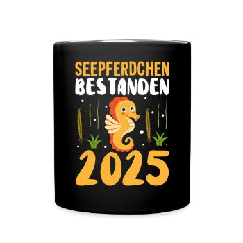 Seepferdchen bestanden 2025 Schwimmabzeichen - Tasse einfarbig - Schwarz - Vorne