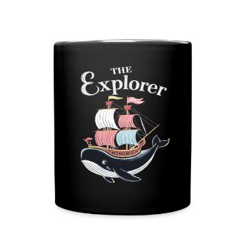 Nautisches Abenteuer mit Wal und Schiff - Tasse einfarbig - Schwarz - Vorne