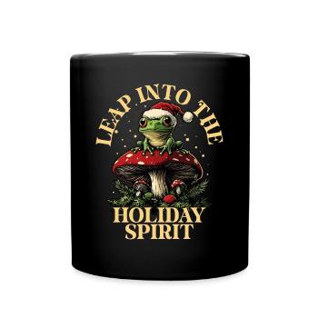 Merry Christmas, frog on mushroom cottagecore - Full Colour Mug - black - Front