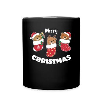 Süße Bibern in Weihnachtssocke zu Weihnachten - Tasse einfarbig - Schwarz - Vorne
