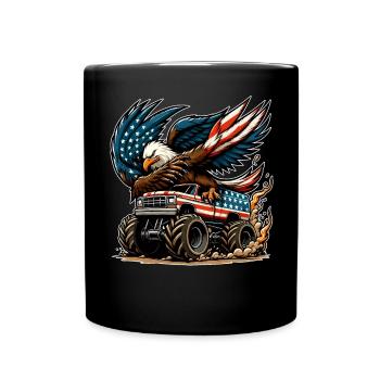 Patriotic Eagle on Monster Truck - Full Colour Mug - black - Front