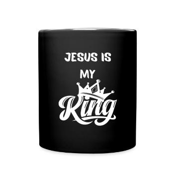 Jesus als Königsymbol auf Shirt - Tasse einfarbig - Schwarz - Vorne