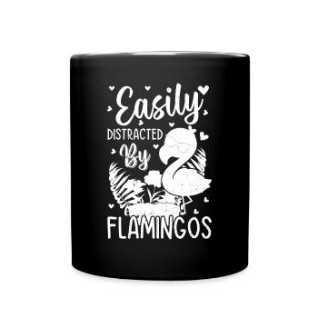 Flamingo Lover - Easily distracted by flamingos - Full Colour Mug - black - Front